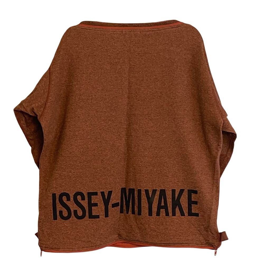 Issey Miyake Vintage Rust Brown Cotton Zip Boat Neck Logo Pullover Top Y2K